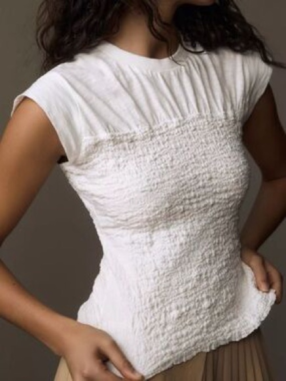 Maeve By Anthropologie Smocked Muscle Top in White Size Medium